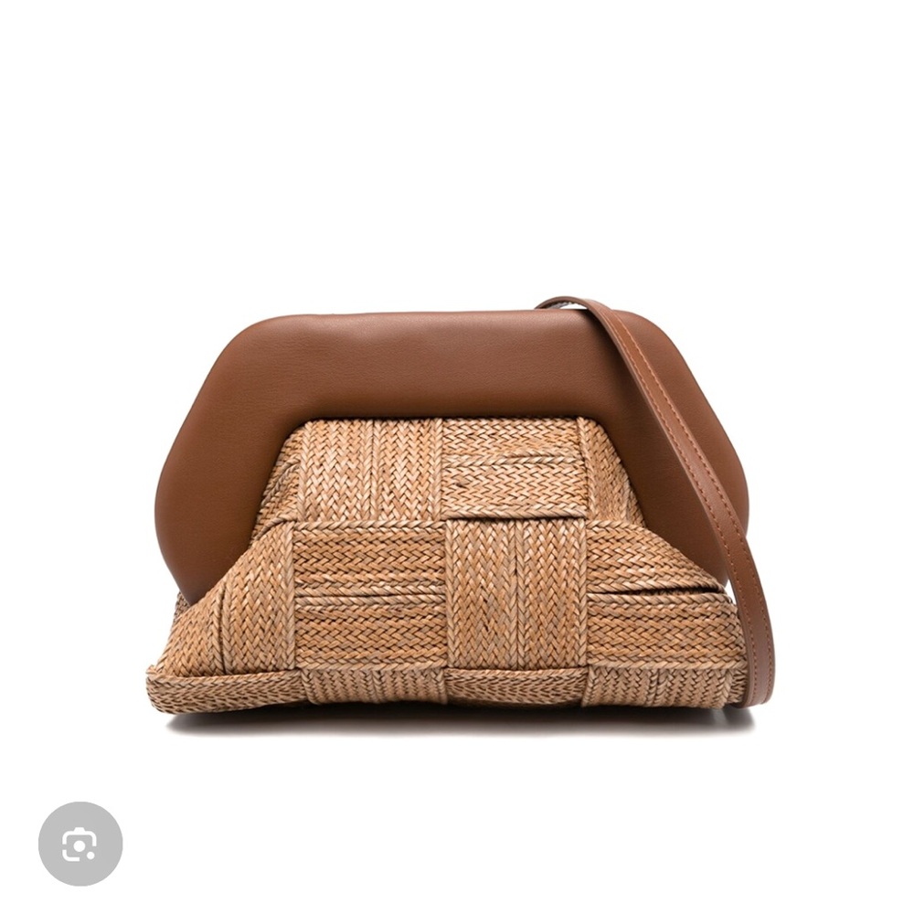 Tia Brown Weaved Straw Clutch Bag
